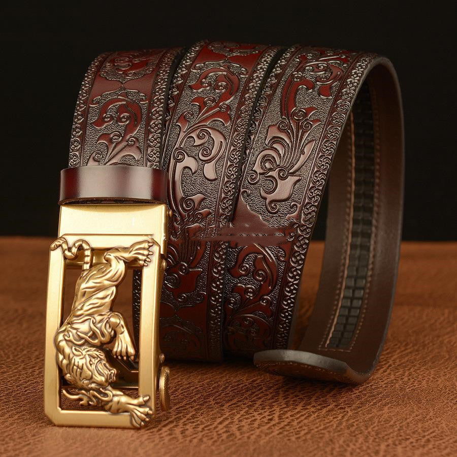 Men's Automatic Buckle Belt | Casual Leather Ratchet Belt with Unique Design