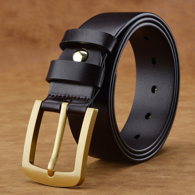 Men’s Retro Leather Belt with Brass Pin Buckle – Casual Vintage Belt for Jeans & Daily Wear