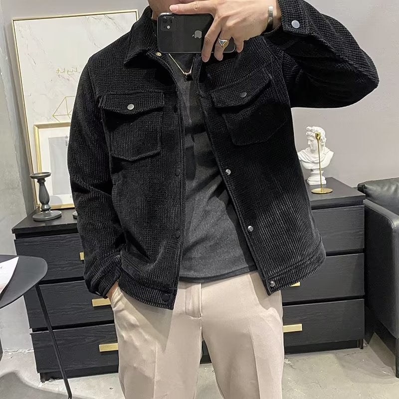 Men’s Corduroy Double Breasted Jacket – Short Lapel Casual Coat (Vintage European Style)
corduroy jacket men