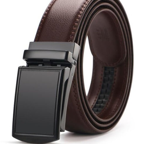 Classic Adjustable Holeless Leather Belt – Sleek Ratchet Lock Style