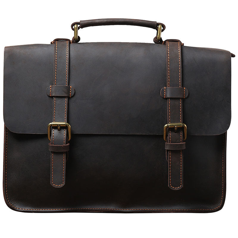 Genuine Cowhide Leather Backpack Messenger Bag – Men & Women Business Casual Shoulder Briefcase (Simple Style)
