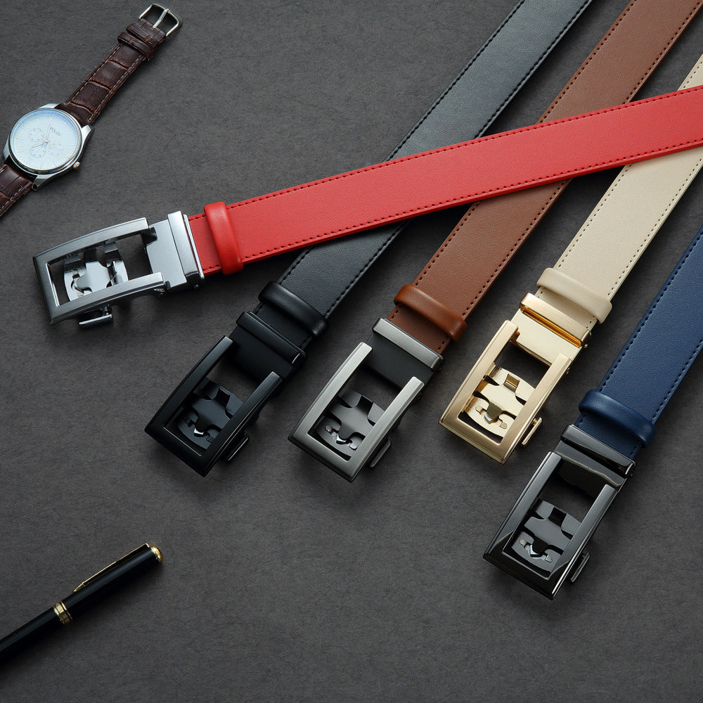 Men’s Automatic Buckle Belt – Alloy Ratchet Leather Belt, Adjustable Fashion Dress Belt for Men